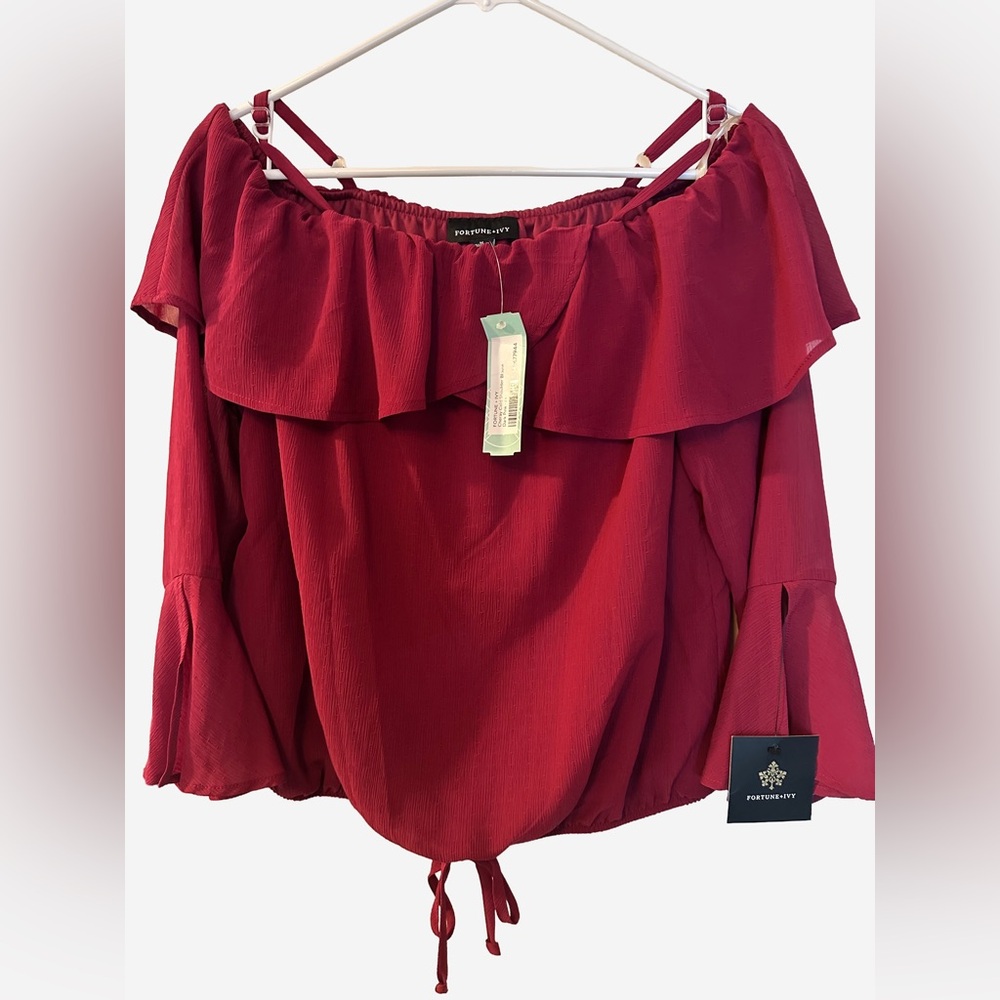 NWT Fortune + Ivy Red Off-Shoulder Top